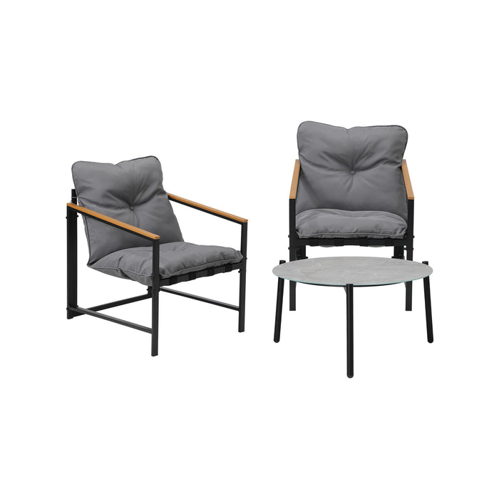 3Pc Outdoor Patio Furniture Set Bistro Sets 70Cm Round Grey Marble Table