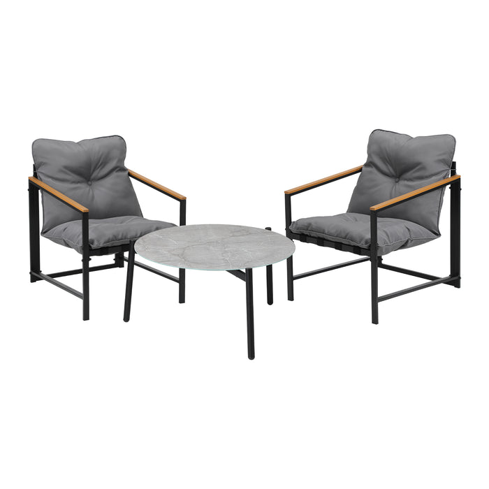 3Pc Outdoor Patio Furniture Set Bistro Sets 70Cm Round Grey Marble Table