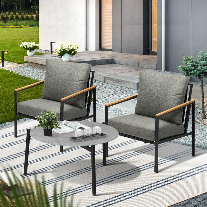 3Pcs Outdoor Patio Lounge Set Furniture Grey 70Cm Coffee Table Sofa Chairs