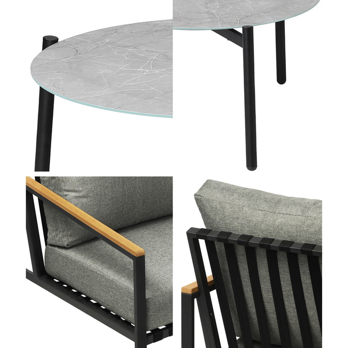 3Pcs Outdoor Patio Lounge Set Furniture Grey 70Cm Coffee Table Sofa Chairs