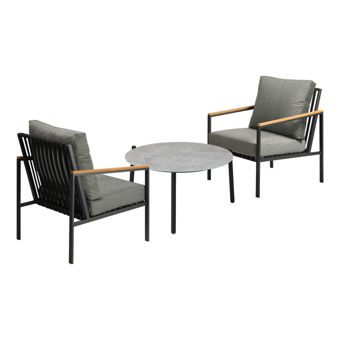 3Pcs Outdoor Patio Lounge Set Furniture Grey 70Cm Coffee Table Sofa Chairs