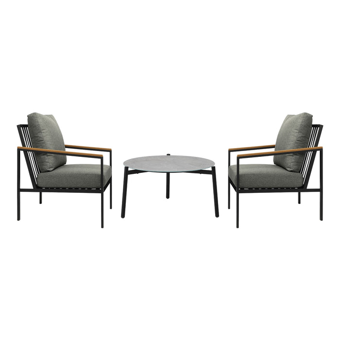 3Pcs Outdoor Patio Lounge Set Furniture Grey 70Cm Coffee Table Sofa Chairs