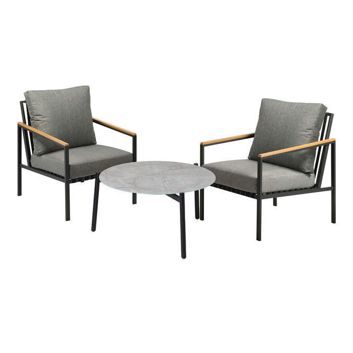 3Pcs Outdoor Patio Lounge Set Furniture Grey 70Cm Coffee Table Sofa Chairs