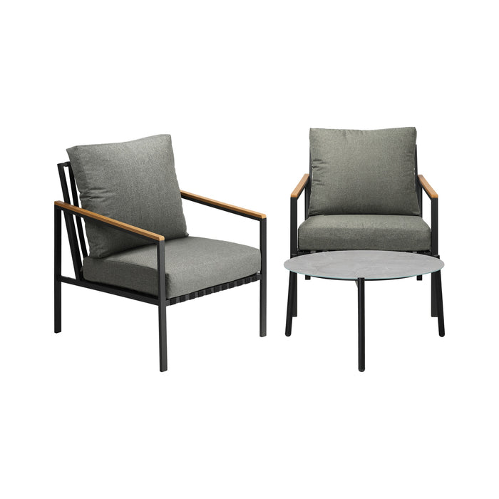 3Pcs Outdoor Patio Lounge Set Furniture Grey 70Cm Coffee Table Sofa Chairs