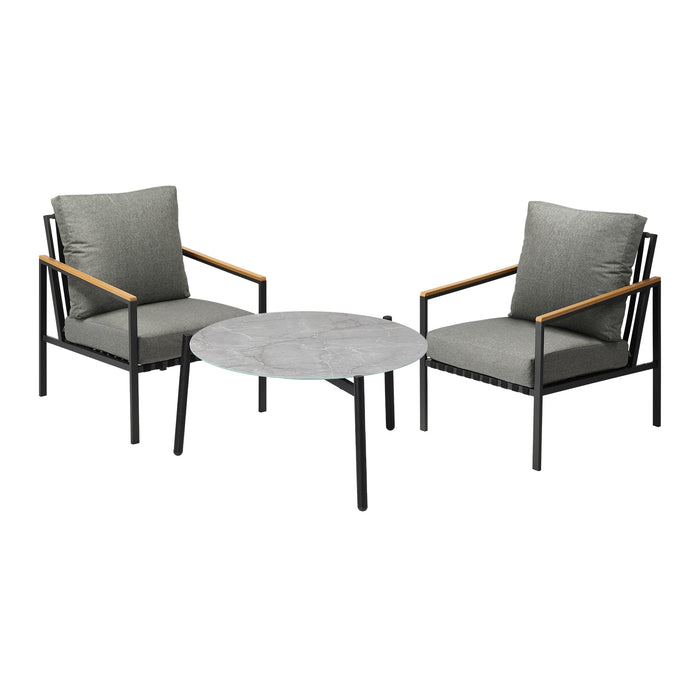 3Pcs Outdoor Patio Lounge Set Furniture Grey 70Cm Coffee Table Sofa Chairs