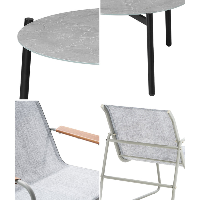 3Pcs Outdoor Bistro Set Patio Chair 70Cm Coffee Table Textilene Furniture