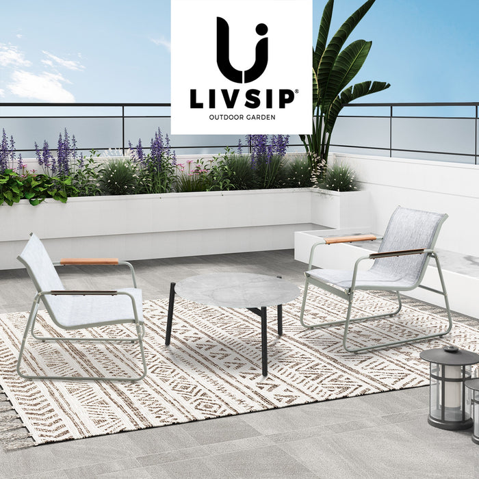 3Pcs Outdoor Bistro Set Patio Chair 70Cm Coffee Table Textilene Furniture