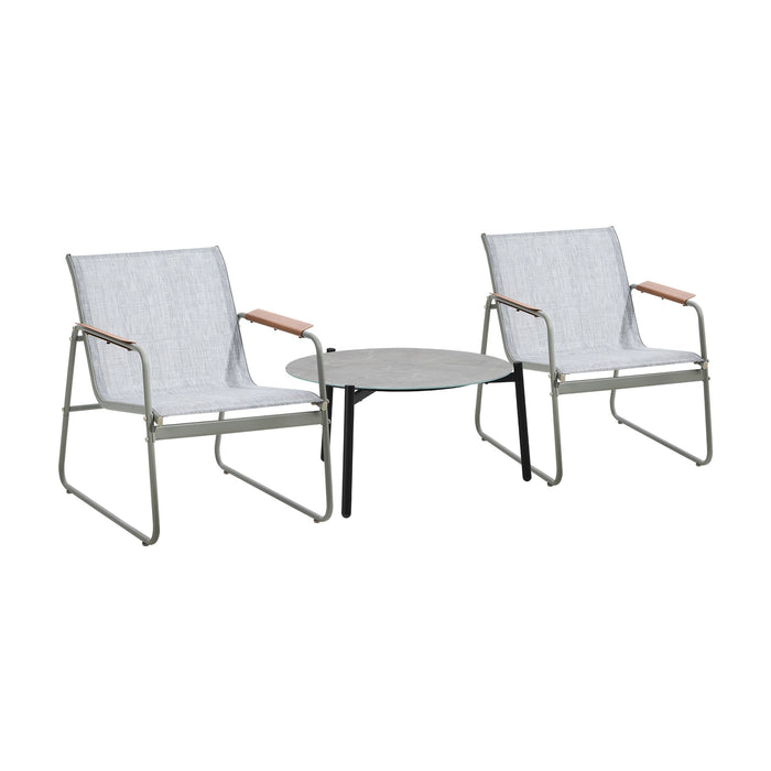 3Pcs Outdoor Bistro Set Patio Chair 70Cm Coffee Table Textilene Furniture