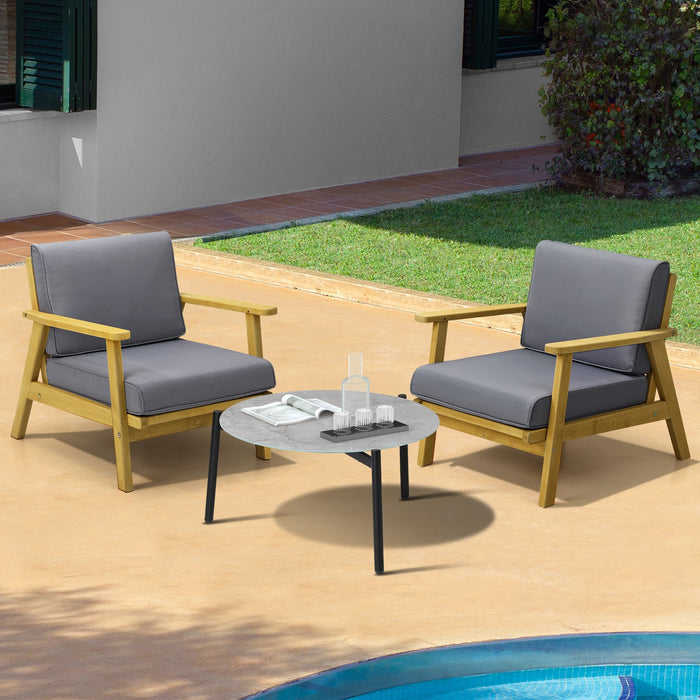 Outdoor Lounge Set 3Pcs Patio Furniture Sets 70Cm Grey Coffee Side Table