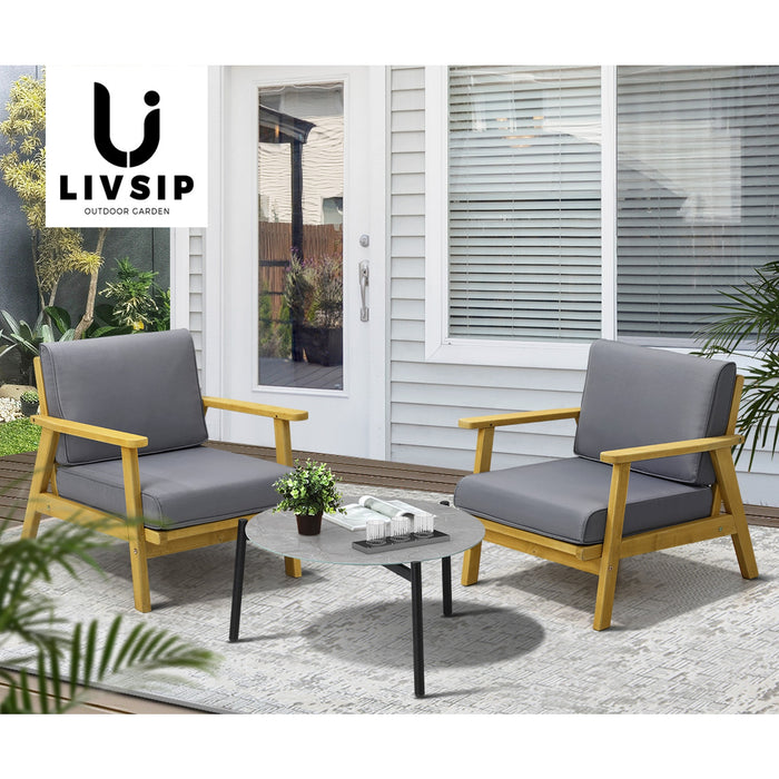 Outdoor Lounge Set 3Pcs Patio Furniture Sets 70Cm Grey Coffee Side Table