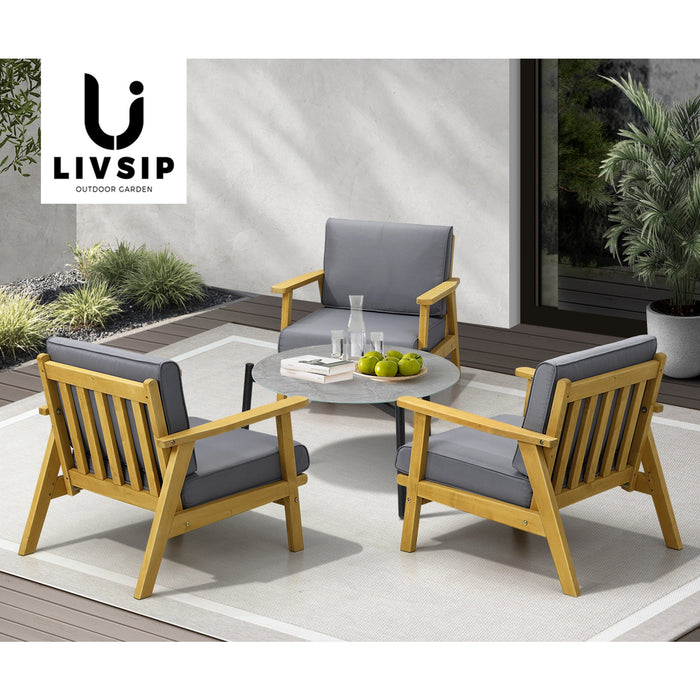 4Pcs Outdoor Lounge Set Patio Furniture Sets Grey Coffee Side Table