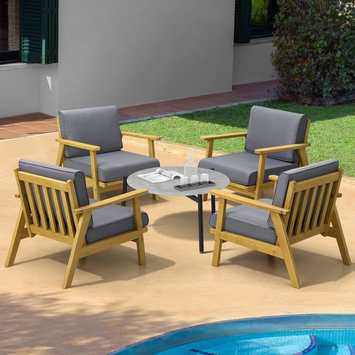 Outdoor Lounge Set 5Pcs Patio Furniture Sets 70Cm Grey Coffee Side Table