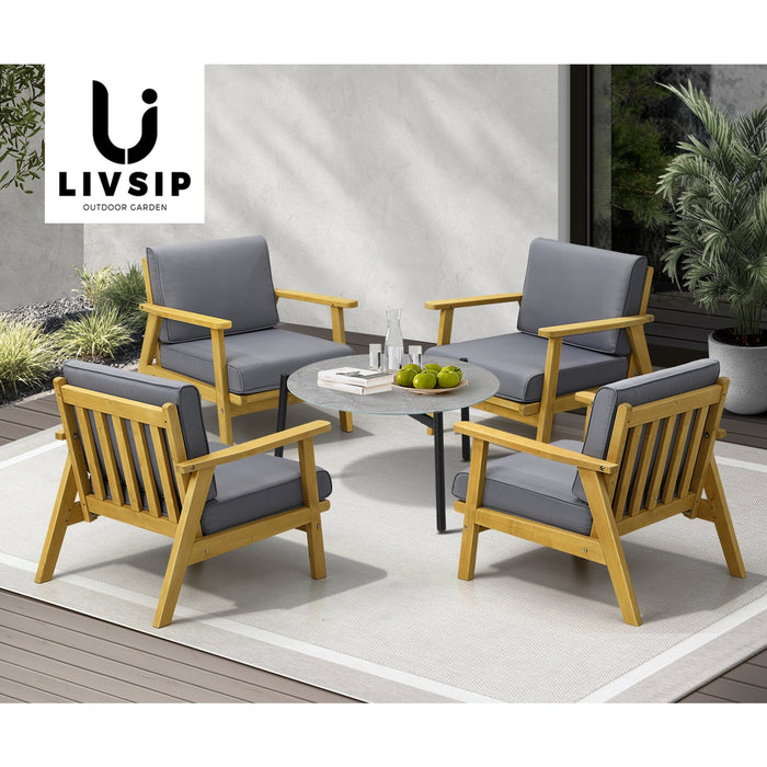 Outdoor Lounge Set 5Pcs Patio Furniture Sets 70Cm Grey Coffee Side Table