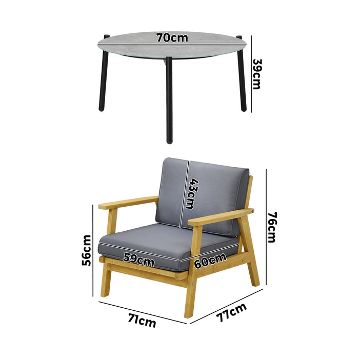 Outdoor Lounge Set 5Pcs Patio Furniture Sets 70Cm Grey Coffee Side Table