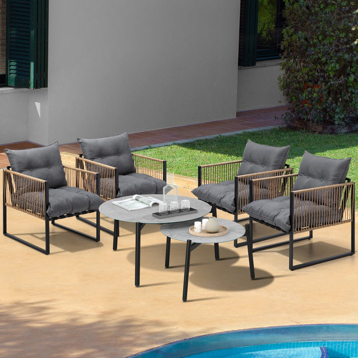Outdoor Patio Setting Furniture Grey Coffee Table Set Rattan Chairs 6Pcs