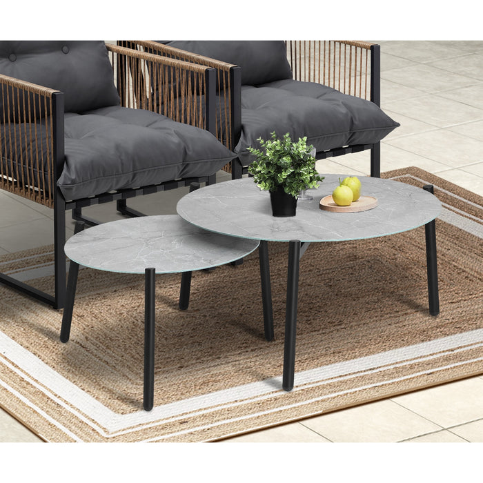 Outdoor Patio Setting Furniture Grey Coffee Table Set Rattan Chairs 6Pcs