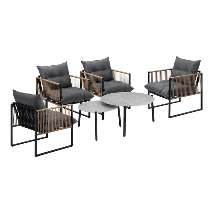 Outdoor Patio Setting Furniture Grey Coffee Table Set Rattan Chairs 6Pcs