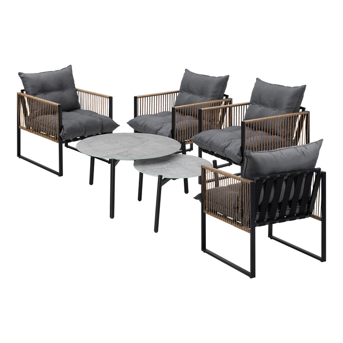 Outdoor Patio Setting Furniture Grey Coffee Table Set Rattan Chairs 6Pcs