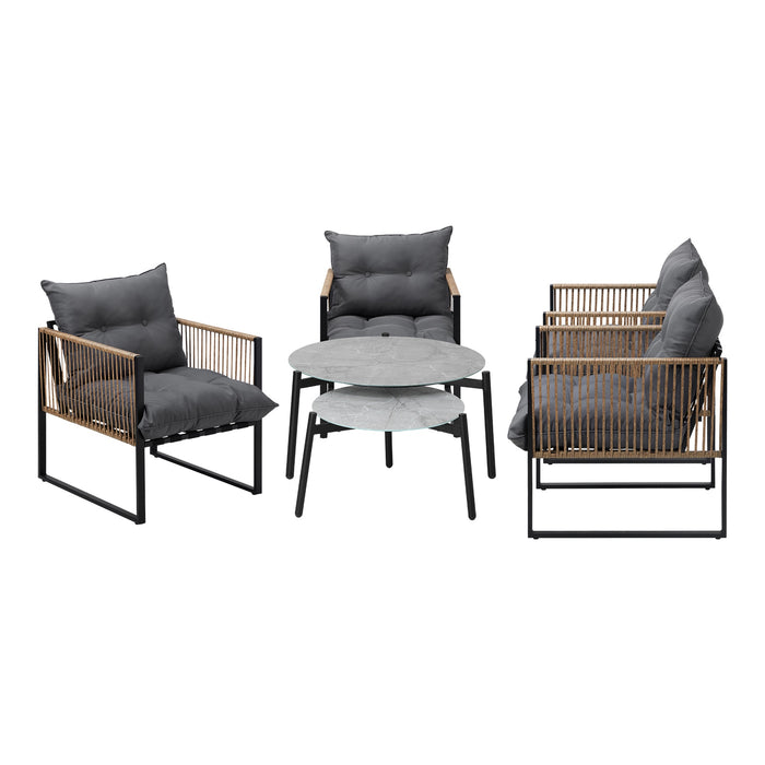 Outdoor Patio Setting Furniture Grey Coffee Table Set Rattan Chairs 6Pcs