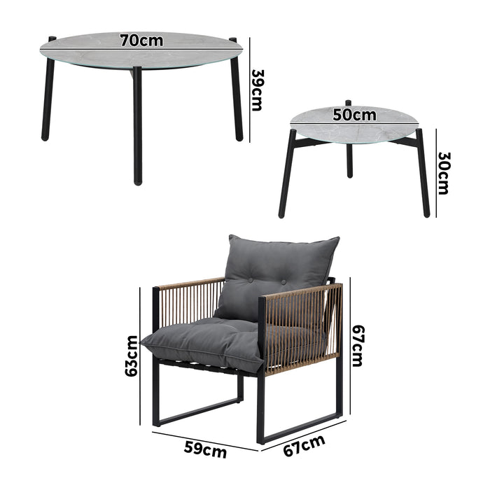 Outdoor Patio Setting Furniture Grey Coffee Table Set Rattan Chairs 6Pcs