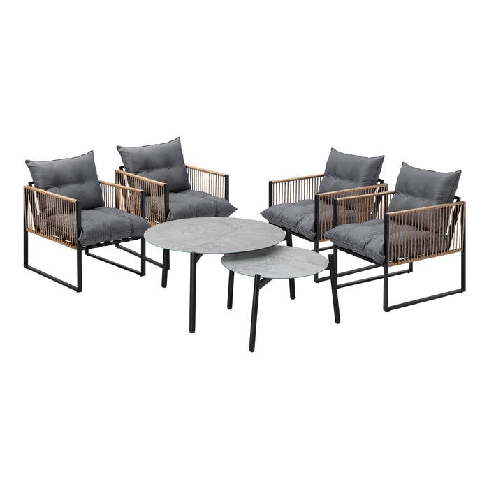 Outdoor Patio Setting Furniture Grey Coffee Table Set Rattan Chairs 6Pcs