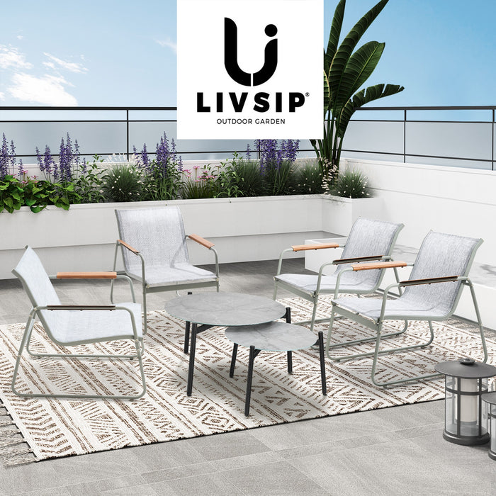 6Pcs Outdoor Patio Set Chair Lounge 70Cm Coffee Table Textilene Furniture