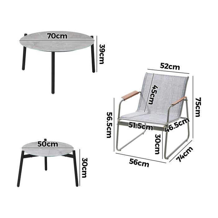 6Pcs Outdoor Patio Set Chair Lounge 70Cm Coffee Table Textilene Furniture