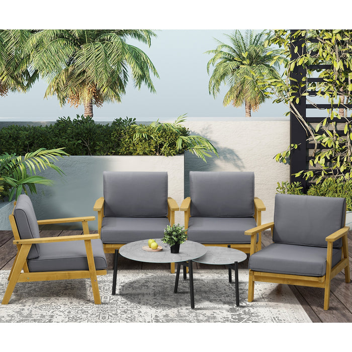 Outdoor Lounge Set 6Pcs Patio Furniture 2Pc Grey Coffee Side Table Sets