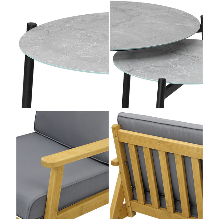 Outdoor Lounge Set 6Pcs Patio Furniture 2Pc Grey Coffee Side Table Sets