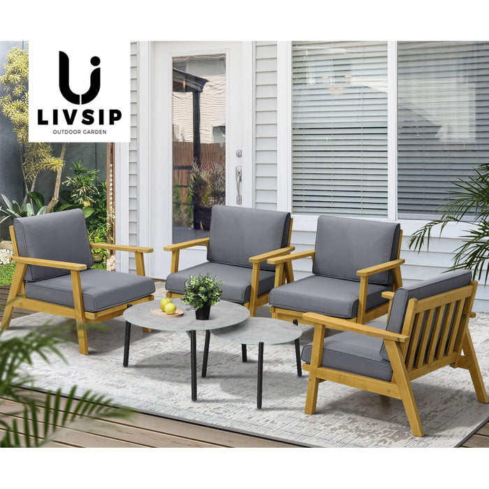 Outdoor Lounge Set 6Pcs Patio Furniture 2Pc Grey Coffee Side Table Sets