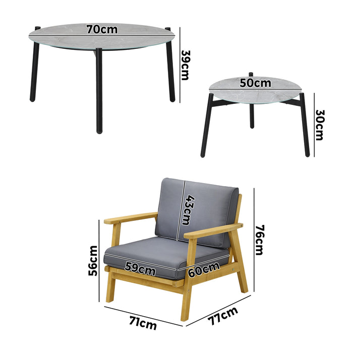 Outdoor Lounge Set 6Pcs Patio Furniture 2Pc Grey Coffee Side Table Sets