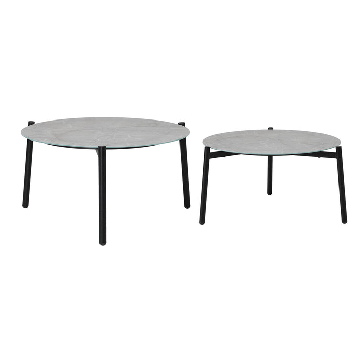 Outdoor Coffee Side Marble Table Set Desk Patio Furniture Garden Grey 2Pc