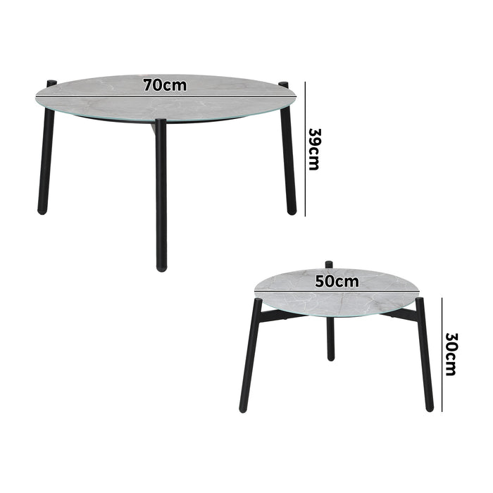Outdoor Coffee Side Marble Table Set Desk Patio Furniture Garden Grey 2Pc