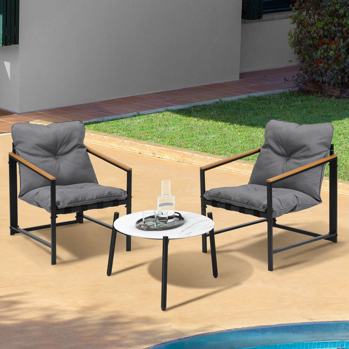 3Pc Outdoor Patio Furniture Set Bistro Sets 50Cm Round White Marble Table