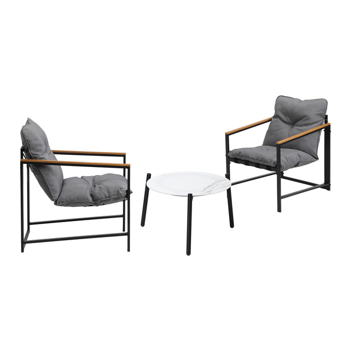 3Pc Outdoor Patio Furniture Set Bistro Sets 50Cm Round White Marble Table