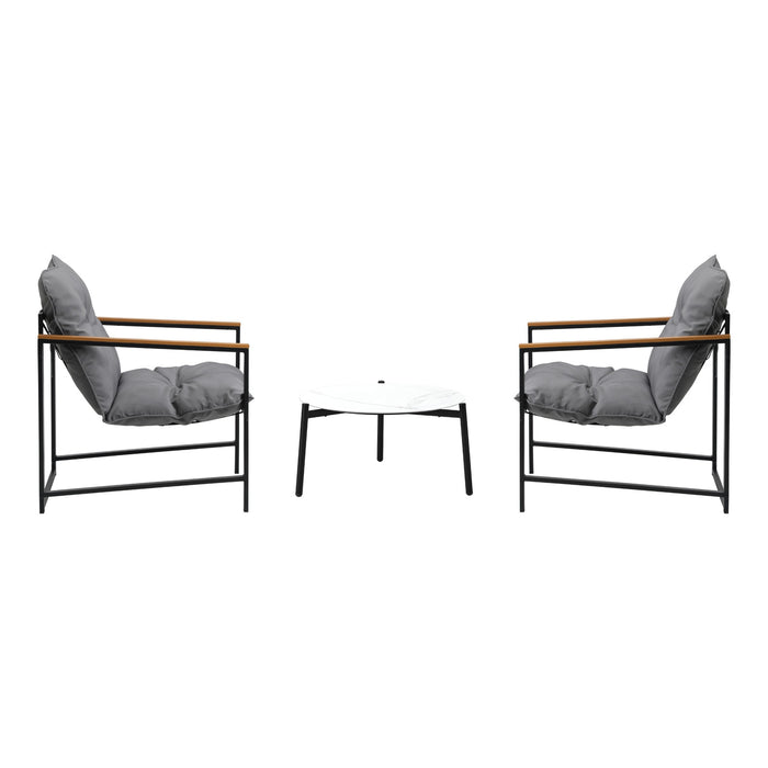 3Pc Outdoor Patio Furniture Set Bistro Sets 50Cm Round White Marble Table