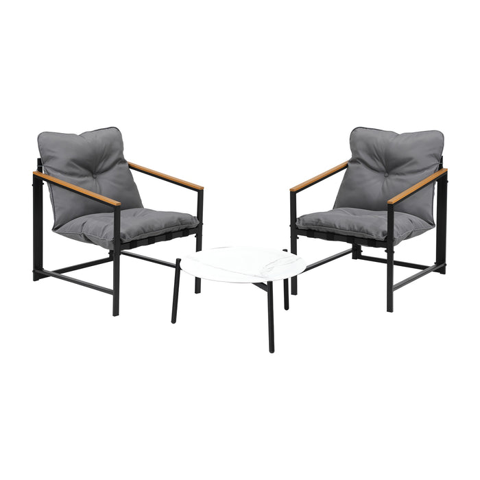 3Pc Outdoor Patio Furniture Set Bistro Sets 50Cm Round White Marble Table