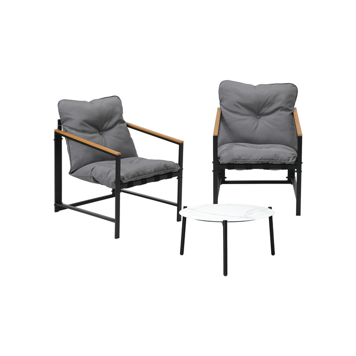 3Pc Outdoor Patio Furniture Set Bistro Sets 50Cm Round White Marble Table