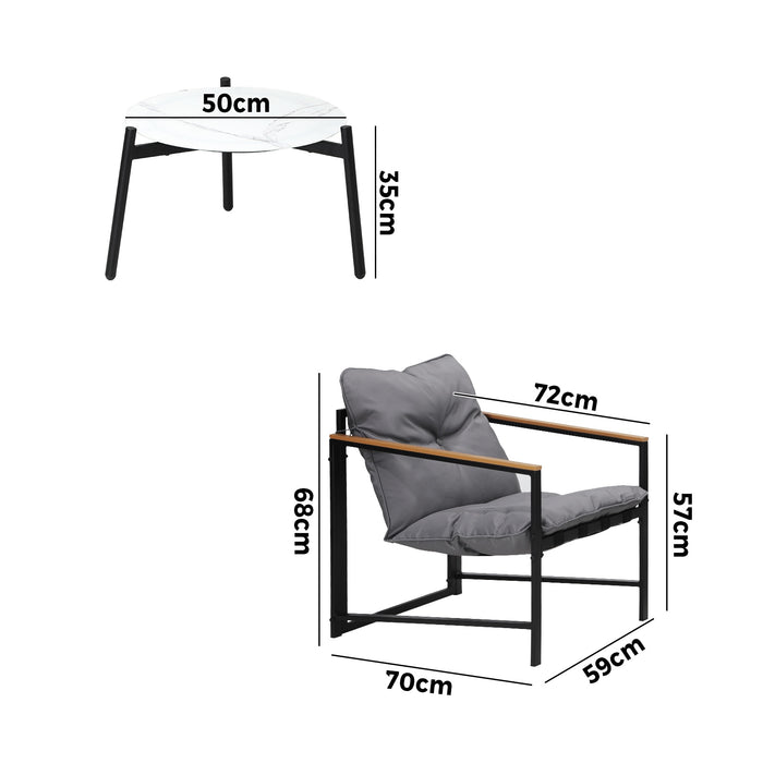 3Pc Outdoor Patio Furniture Set Bistro Sets 50Cm Round White Marble Table