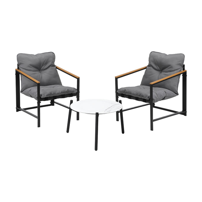 3Pc Outdoor Patio Furniture Set Bistro Sets 50Cm Round White Marble Table