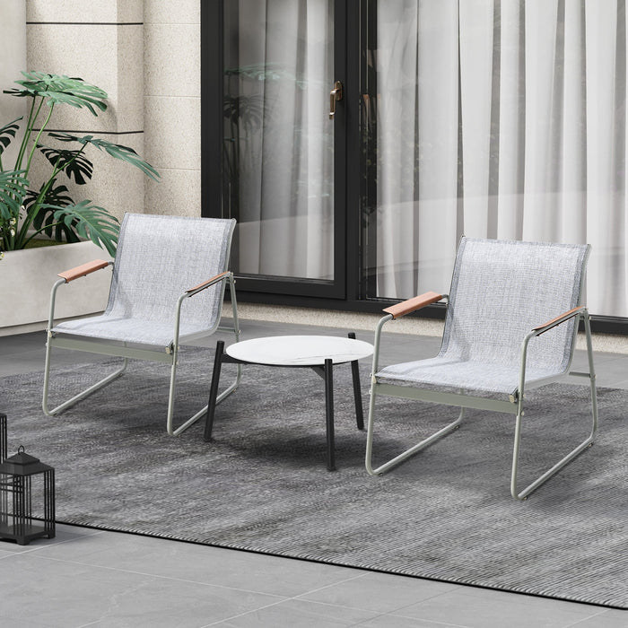 3Pcs Outdoor Bistro Set Patio Furniture Chair 50Cm Coffee Table Textilene