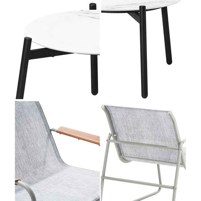 3Pcs Outdoor Bistro Set Patio Furniture Chair 50Cm Coffee Table Textilene