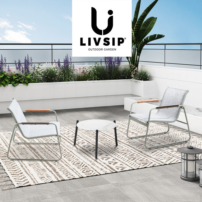 3Pcs Outdoor Bistro Set Patio Furniture Chair 50Cm Coffee Table Textilene