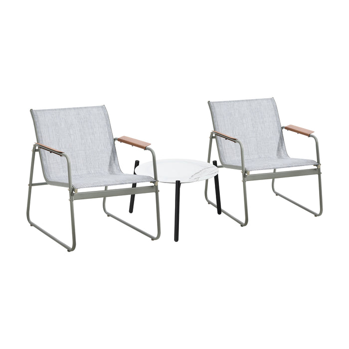 3Pcs Outdoor Bistro Set Patio Furniture Chair 50Cm Coffee Table Textilene