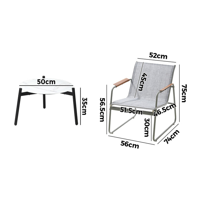 3Pcs Outdoor Bistro Set Patio Furniture Chair 50Cm Coffee Table Textilene