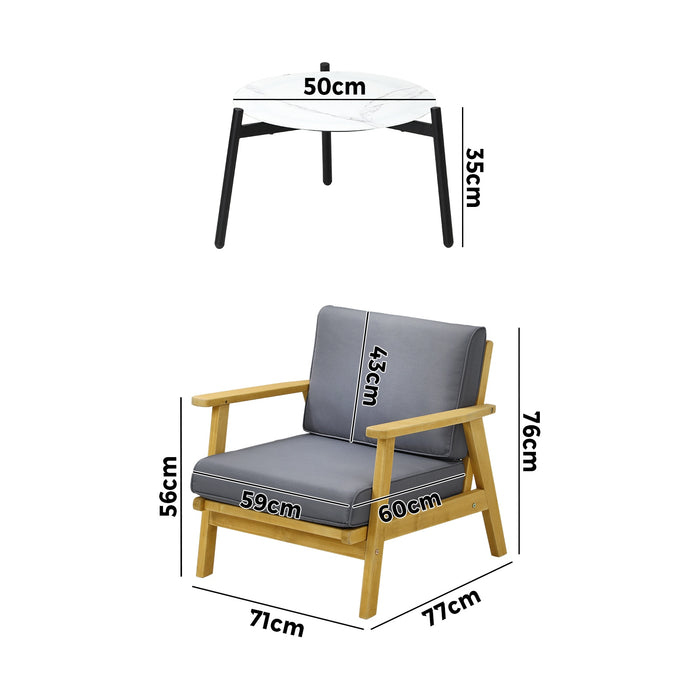 3Pcs Outdoor Lounge Set Patio Furniture Sets 50Cm White Coffee Side Table