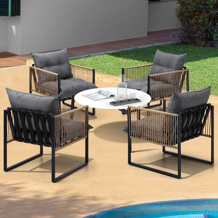Outdoor Patio Set Furniture White 70Cm Coffee Table Rattan Chairs 5Pcs