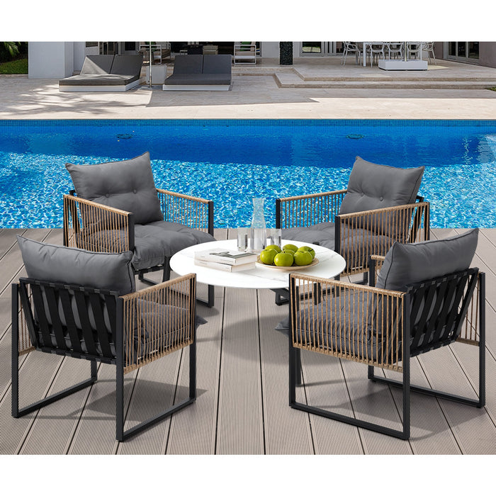 Outdoor Patio Set Furniture White 70Cm Coffee Table Rattan Chairs 5Pcs