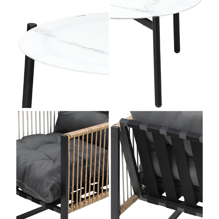 Outdoor Patio Set Furniture White 70Cm Coffee Table Rattan Chairs 5Pcs