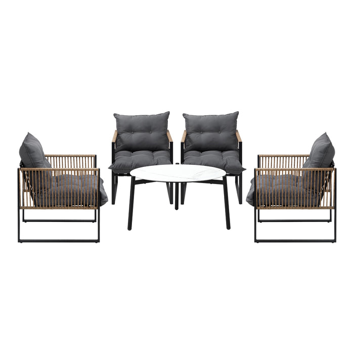 Outdoor Patio Set Furniture White 70Cm Coffee Table Rattan Chairs 5Pcs